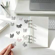 1pc Cute A6 Acrylic Insert Cover, Animal Print Heart And Bow Design Transparent Planner Case, Aesthetic Notebook Accessory, Compatible With 6-Hole Binders - A - View 2