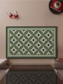1 buah Keset Pintu Cincin Logam Pola Geometris Vintage, Karpet Pintu Masuk Anti Selip dan Tahan Aus, Keset Kumparan PVC yang Dapat Dicuci, Karpet Pembersih Lumpur dan Debu, Cocok untuk Teras Rumah, Pintu Depan, Dapur, Lorong, Dekorasi Rumah - Dark Green - View 7