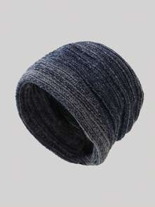 1pc Folded Mixed Knit Ribbed Beanie Hat, Simple Solid Color Loose Fit Oversized Warm Ear-Protective Knit Cap For Men And Women, Autumn/Winter - B - View 25