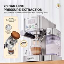 CAFELFFE半自動義式咖啡機,配備自動奶泡系統,一鍵操作即可製作濃縮、拿鐵與卡布奇諾，20巴高壓，1.3升水箱及0.7公升奶罐，自清潔功能，半自動咖啡機配數位顯示器與溫度控制 - 英規插(220-240V) - 查看 7
