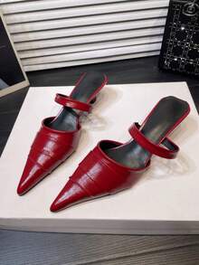 Vintage Chunky Heel Pointed Toe Women's New Style Elegant Commute French Mary Jane High Heels - Red - View 10