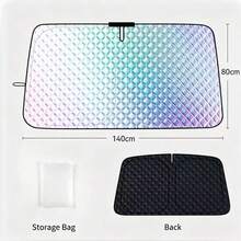 1pc Glowing Laser Silver Plated Car Front Windshield Sunshade, Reflective Heat Insulation UV Protection Sunshade, Foldable Waterproof Fabric Block UV Rays, Universal For Sedan SUV MPV Car Interior Summer Sun Protection Accessory - A - View 8
