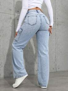 Jeans Cargo Rectos Levanta Glúteos y Control Abdominal - azul claro - Ver 3