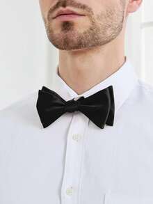 Men's Solid Color Woven Self-Tie Bow Tie For Tuxedo And Wedding - Black - View 4