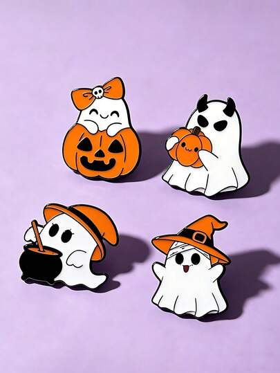 1/4 Cute Pumpkin Ghost Witch Cartoon Enamel Brooch, Women's Backpack & Clothing Accessory