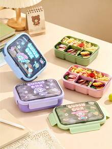 4-Compartment Bento Box, Leak-Proof Lunch Box, Convenient Meal And Snack Prep Divided Food Storage Container, Suitable For School, Office, Travel And Picnic - Multicolor - View 1