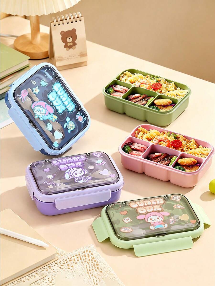 4-Compartment Bento Box, Leak-Proof Lunch Box, Convenient Meal And Snack Prep Divided Food Storage Container, Suitable For School, Office, Travel And Picnic - Multicolor - View 1