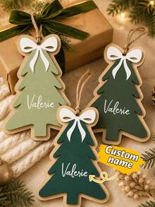Custom Christmas Tree Wooden Plaque, Personalized Gift Decor, Farmhouse Holiday Ornament, Customized Name Tag For Xmas Tree, Customizable Present Decoration, Festive Home Hanging Sign, Christmas Gift For Family, Christmas Ornament, Living Room Decor - Style a - View 1