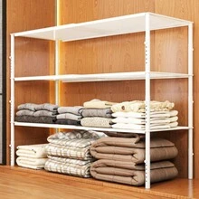 1 cái kệ lưu trữ tủ quần áo xếp chồng, ống kim loại + lưới nhựa, kệ ngăn tủ phong cách tối giản hiện đại, rỗng thoáng khí, thiết kế xếp chồng mở rộng tự do, chịu lực tốt, công cụ tiết kiệm không gian cho tủ quần áo và phòng ngủ - trắng - Xem 3