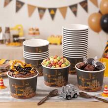 10/20/60 Pcs,9oz Excavator Construction Disposable Paper Ice Cream Cups,Black Construction Truck Ice Cream Paper Bowls,Building Machinery Print Decorative Dessert Snack Paper Container For Buffet Table,Holiday Celebration Gathering - Multicolor - View 2