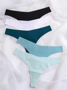 Mystèrelle 5pcs/Set Women Comfy Seamless Thong Panties, Low Waist, Sexy - Multicolor - View 6