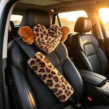 1pc Leopard Print Heart Wing Plush Car Neck Pillow, All-Season Use, Women's Car Interior Decoration - A - View 5