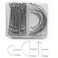 70/50pcs Wig Making Needle Set, T-Shaped And C-Shaped Curved Needles, Hair Weaving Needles, Suitable For Wig Making, Knitting Shaping, Model Making And Handicrafts, Halloween - View 3