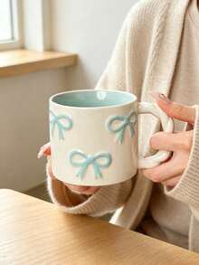 1pc Creative 3D Bow Shaped Ceramic Mug With Braided Handle, High-Quality Coffee/Milk Cup, Microwave Friendly, Perfect Gift For Girlfriends, Cute Girly Pink Water Cup - Multicolor - View 10
