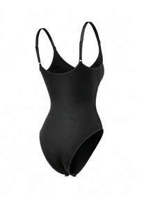 Suprenx Black Tummy Control Shapewear Bodysuit, Seamless V-Neck Adjustable Strap Slimming Shaper, Bodycon Sleepwear Lingerie - Black - View 6