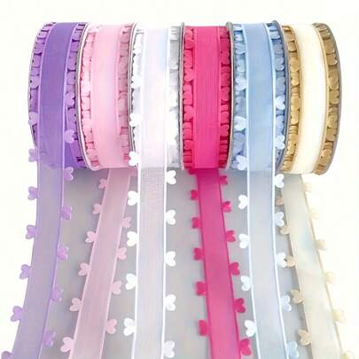 Approx. 20 Yards Premium Valentine's Day Heart-Shaped Tulle Ribbon, Mixed Colors, Polyester Material, Suitable For Bows, Hair Accessories, Floral Arrangements And Gift Wrapping, Perfect For Thanksgiving, Christmas, Wedding Decor And Valentine's Day Decoration