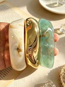 3pcs Set Exquisite Vintage Acrylic Bracelet Set, Fashionable Cylindrical Design, Suitable For Daily Casual Wear, Women's Fashion Jewelry, Acrylic Material, No Inlay Craft, Suitable For All Year Round, Used For Daily, Party And Vacation Occasions. - Multicolor - View 2