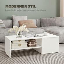 Verstellbarer Couchtisch, Metallschienen, Spanplatte, Fußpads, Weiß - White - View 6