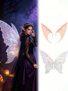 2pcs Set Aksesoris Kostum Cosplay Elf, Sayap Kupu-kupu, Telinga Elf, Aksesoris Berdandan Liburan, Properti Foto, Halloween - MultiWarna - View 6