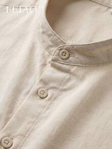 FEIAO Men's Vintage-Style Cotton Long-Sleeve Shirt With A "Worn-In" Look-Gets Softer With Every Wash, Stylish, Casual, And Versatile - Apricot - View 6