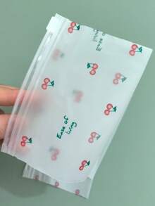 100 Pcs Creative Cherry-Print Transparent Frosted Zipper Storage Bag, Portable Jewelry And Small Accessories Organizer Pouch, Waterproof Frosted Travel Storage Bag For Earrings, Rings,Cosmetics,Home And Travel Use,New Year,Back To School Gift - Multicolor - View 7
