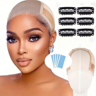 Christmas Style 1pc Haircube Wig Cap With Hair Grip Band, Transparent Lace, Suitable For Lace Front Wigs, Elastic Edge Band, Secure Fit, With Clips