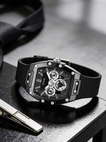 GUESS Men's Matte Black Barrel-Shaped Multifunction Quartz Watch, Black Soft Silicone Strap, GW0203G3 - one-size - View 4