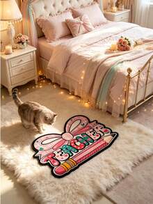 1pc Letter Pencil Bow Decor Rug, Bedroom Decor, Small Rug, Carpet, Home Decor, Living Room Rug, Living Room Small Rug, Bedroom Rug, Living Room Home Decor, Outdoor Rug, Washable Rug, Graduation Gift - Multicolor - View 2
