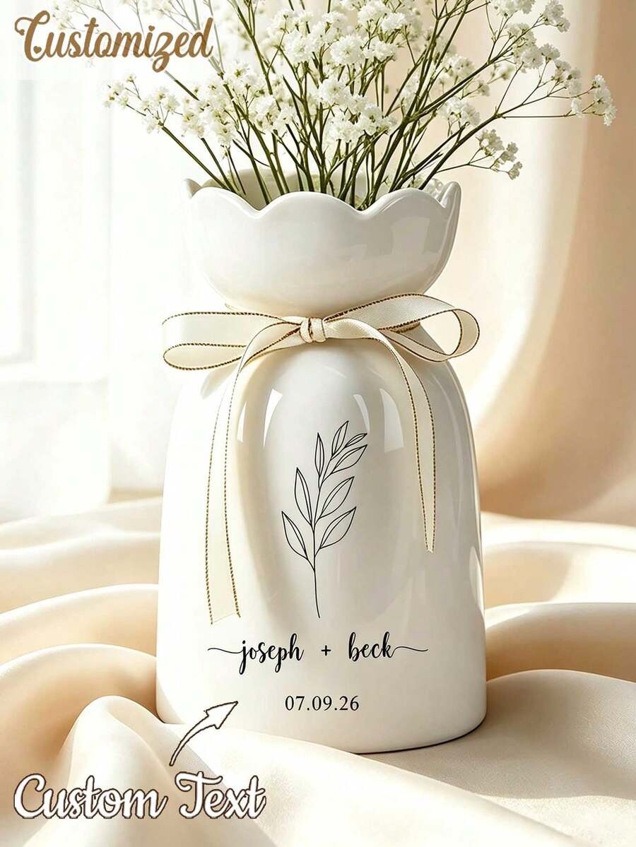 Customized Ceramic Wedding Vase, Couple Engagement Gift, Anniversary Keepsake, Boho Home Decor - Multicolor - View 1