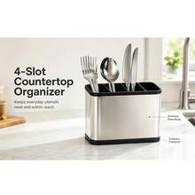 4-Compartment Stainless Steel Utensil Holder, Countertop Knife Fork Spoon Organizer, Kitchen Utensil Storage Basket, Multi-Compartment Utensil Rack, Can Hold Forks, Spoons, Knives, Chopsticks, Rust-Proof Kitchen Countertop Storage, Space-Saving Desktop Utensil Storage Box, Household Kitchen Countertop Small Utensils, Practical Kitchen Restaurant Utensil Storage Container, Stable Non-Slip Base Utensil Holder, Keep Utensils Organized And Convenient For Daily Use, Modern Style Kitchen Storage Accessory, Suitable For Home, Apartment, Dorm, Fit For Storing Various Utensils And Kitchen Tools - Multicolor - View 5
