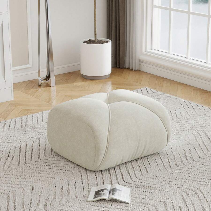 Elowin Ottoman Chenille-Light Beige - Beige - View 1