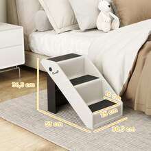 PawHut 3-Step Dog Stairs 36.5 Cm High Small Dogs Foldable Cream White | Pet Stairs, Cat Stairs, Dog Ramp, Entry Aid For Bed, Sofa, Couch And Car - White - View 4