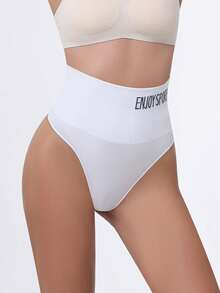 Women's High Waist Tummy Control Shaping Thong White Seamless Panties - White - View 2