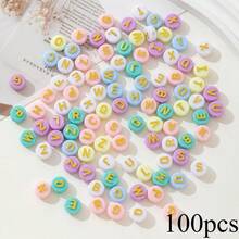 100pcs Random Mixed White Base Colorful English Letter Acrylic Beads, DIY Bracelet Phone Chain Handmade Beading Accessories - Multicolor - View 7
