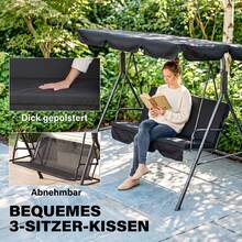 3-Seater Swing Garden Lounge Swing Bench, Weather-Resistant, 172 Cm X 110 Cm X 153 Cm, Black - 黑色 - 查看 8