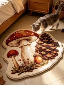 1pc White Mushroom & Pinecone Doormat, Small Rug, Welcome Mat, Carpet, Floor Mat, Outdoor Doormat, Kitchen Rug, Home Decor, Front Door Mat, Area Rug, Outdoor Mat, Home Decor, Area Carpet, Garden Rug, Washable Carpet - Multicolor - View 3