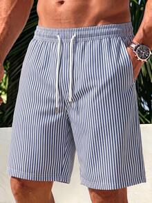 Men's Summer Crew Neck Casual Shorts Loungewear Pants - Blue - View 2