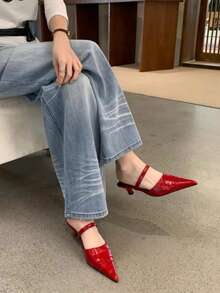 Vintage Chunky Heel Pointed Toe Women's New Style Elegant Commute French Mary Jane High Heels - Red - View 4