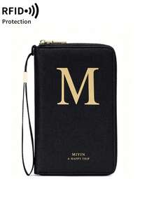 FOREVER MIYIN RFID Blocking Passport Holder Travel Essential, Alphabet Print Zipper Document Organizer With Wrist Strap, Multi‑Slot Travel Wallet For Vacation Trip - Black - View 23