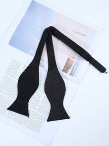 Men's Solid Color Woven Self-Tie Bow Tie For Tuxedo And Wedding - Black - View 3