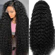 Natural Deep Wave Human Hair Wigs 36 Inch Extra Long 13x4 13x6 HD Lace Frontal Design 200 Density Voluminous Tangle Free Durable Hair Wigs - Natural Black - Ver 2