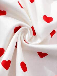 2pcs Women's Backless Cute Sexy Heart Print Ruffle Bow Decor Camisole Top + Shorts Loungewear Soft Pajama Romantic Sleepwear Set - Red and White - View 11