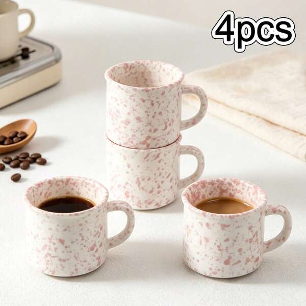 4pcs 150ml/5oz Aesthetic Ins Style Ceramic Espresso Cups, Korean Style Pink/Blue Splatter Speckled Stackable Porcelain Coffee Tea Mugs For Kitchen, Breakfast, Office, Perfect For Espresso Machine, Gift For Coffee Lovers