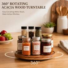 1pc Round Rotating Tray, 360° Swivel Wooden Tray, Kitchen Spice Rack, Tray, Kitchen Accessories, Kitchen Storage And Organization, Round Turntable, Wooden Tray, Spice Container, Kitchen Storage Utensils, Kitchen Decor, Turntable, Solid Wood Tray, Rotating Wooden Tray, 8-Inch Round Multi-Functional Tray, Round Wooden Spice Rack, Suitable For Kitchen Cabinets And Storage Cabinets, Housewarming Gift, Father's Day, Graduation, Birthday Gift - View 3