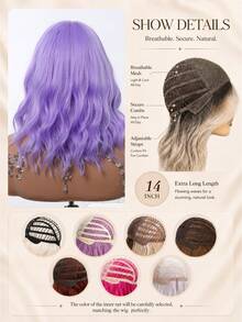 Colorful Bob Wig Piece, 12 Inch Bob Wig Piece With Bangs, Wavy Short Hair Style, Deep Wave Heat-Resistant Synthetic Fiber Wig Piece, Suitable For Women And Girls To Wear In Cosplay Parties Or Daily Occasions, Halloween - Purple - View 9