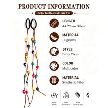 2pcs/Pack Colorful Beaded Woven Hair Ties Hair Accessories Ponytail Hair Bands High Elasticity Hair Ropes Ponytail Hair Decoration - Multicolor - View 6
