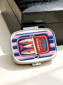 Canned Sardine Square Pill Box, Portable Medication Storage Compartment, Mini Metal Storage Box, Portable Jewelry And Pill Box, Travel Pill Box, Large Compartment, Weekly Medication Organizer, Suitable For Daily Medication And Vitamins, Essential For Doctors And Nurses, Emergency Needs, Travel, Hiking Emergency Rescue, Personalized Creative Gift With Cartoon Logo, Unique Gift, Birthday Gift, Holiday Souvenir, Back To School Gift, Graduation Gift - Multicolor - View 6