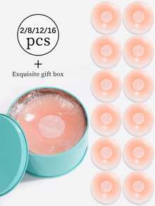 2/8/12/16Pcs Reusable Silicone Nipple Covers, Invisible Adhesive Nipple Pads With Gift Box, Skin Friendly For Strapless Seamless Dresses - Pink - View 1