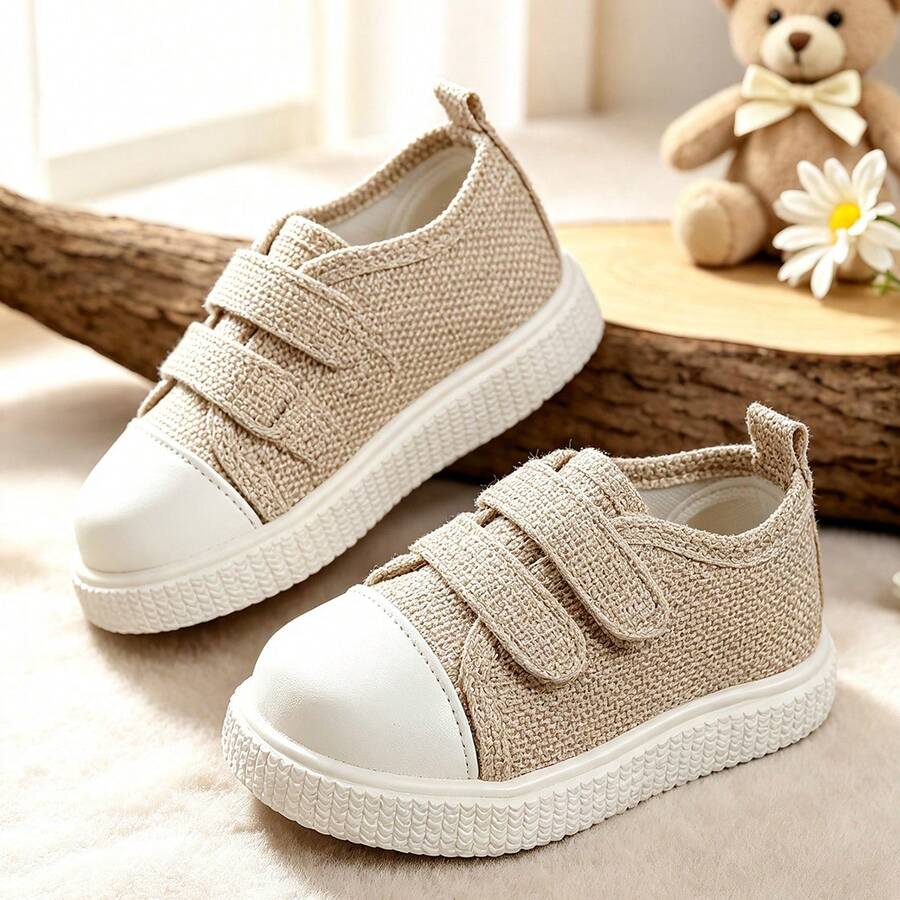 1 Pair Khaki Baby Toddler Soft Toe Cap Protective Casual Sports Skate Shoes, Hook And Loop Easy On/Off Design, Soft Sole Walking Shoes, Suitable For All Seasons, School, Campus, Daily, Outdoor, Leisure, Travel, Kids Shoes - Khaki - View 1