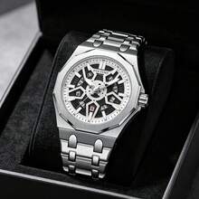 1PC Mechanical-Style Men's Watch, Skeleton Dial, Octagonal Case, With Date Display, Perfect For Everyday Wear Or As A Gift - one-size - View 1